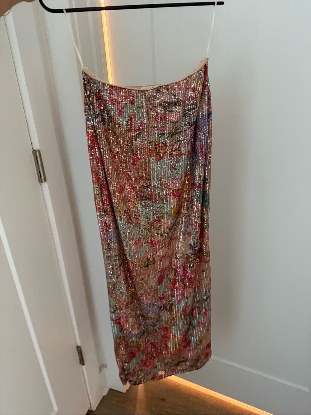 Floral Sequin Two-Piece Crop Top & Skirt Set - Multicolor - Picture 3 of 3